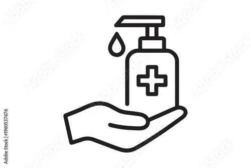 Hand sanitizer bottle icon with hand vector illustration.
