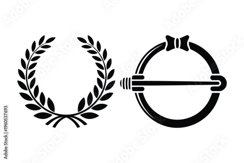 Laurel wreath and circular brooch silhouettes
