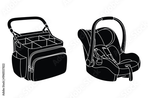 Baby car seat and tool carrier silhouette icon