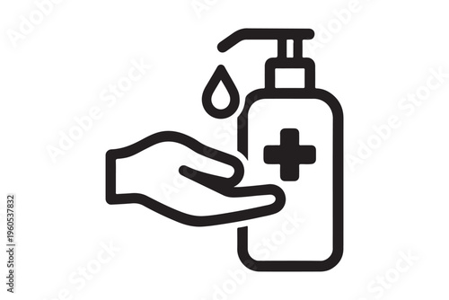 Hand sanitizer bottle icon with hand vector illustration.