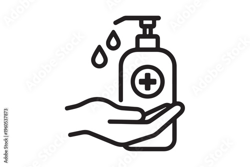Hand sanitizer bottle icon with hand vector illustration.