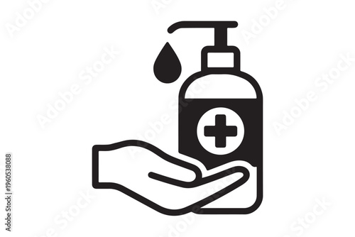 Hand sanitizer bottle icon with hand vector illustration.