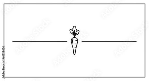 Minimalist line drawing of a fresh organic carrot emerging from a garden bed