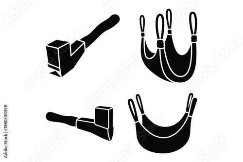 Medical patient lift sling and hook vector icon