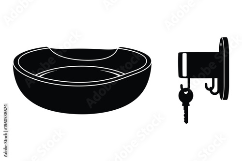 Bowl and key holder icons: simple vector objects for organization