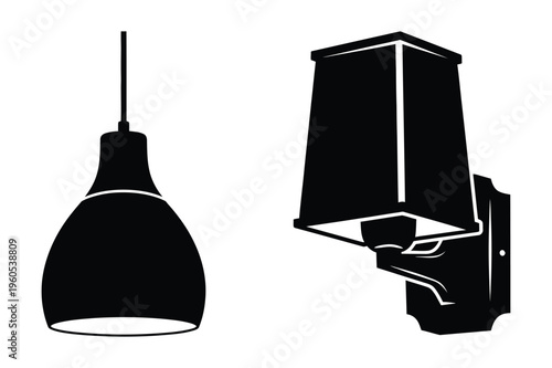 Pendant light and wall lamp silhouette vector illustration