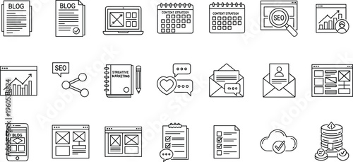 Minimalist Marketing and SEO Icons Set for Blog, Website, and Digital Strategy Design