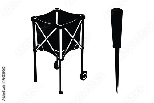 Collapsible cooler and ice pick silhouette vector
