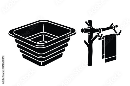 Collapsible basin and towel rack silhouette