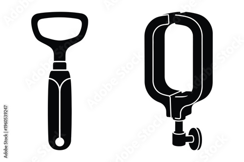 Bottle opener and clamp tool vector with black and white