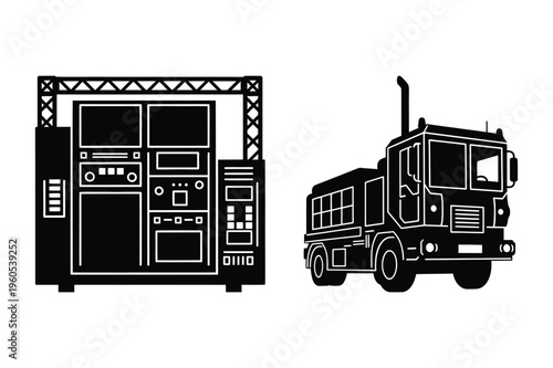 Stage lighting rig and tanker truck vector with black and white