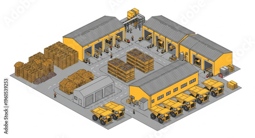 Industrial Timber Yard Wood Processing Facility Aerial View.