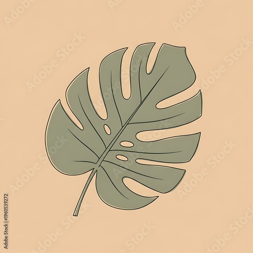 Monstera leaf illustration on beige background.