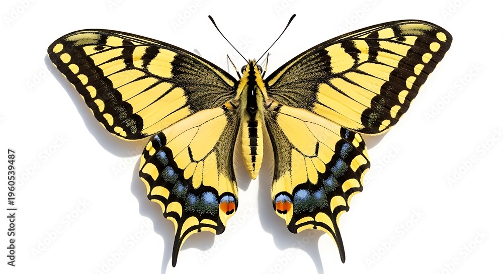 Naklejka premium Yellow Swallowtail Butterfly on White Background
