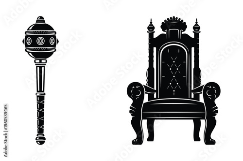 Mace and throne silhouette vector illustration