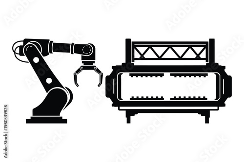 Robotic arm and industrial machine icons