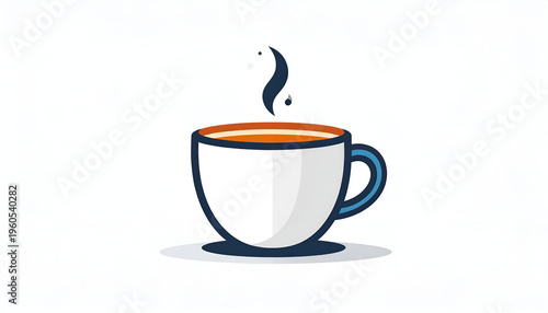 Steaming coffee cup illustration in simple flat design on white background