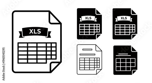Collection of Simplified Spreadsheet Icons in Various Sizes for UI Design.