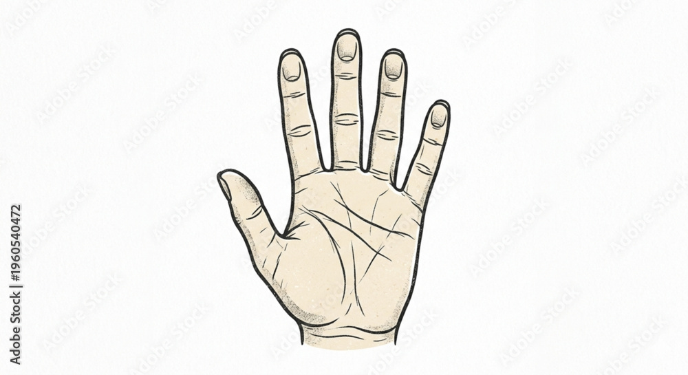 Fototapeta premium Human Palm Hand Open Vector Illustration with Vintage Texture on White Background