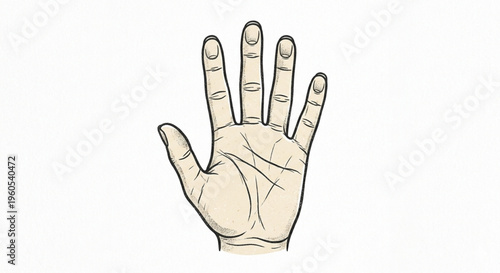 Human Palm Hand Open Vector Illustration with Vintage Texture on White Background