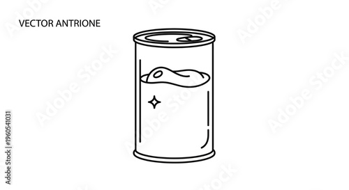 Minimalist line art illustration of a closed metal food can containing a mysterious liquid and