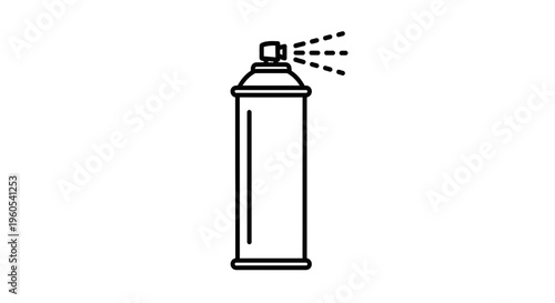 Simple black outline illustration of a generic spray can releasing a fine mist or aerosol