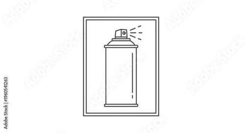 Minimalist black and white outline icon of an aerosol spray can dispensing product vector