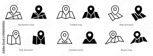 Map location icon collection. GPS, pin, navigation, travel, destination, and marker icons set. Editable vector illustration