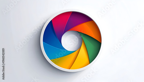 Free Download Colorful aperture design with radial segments and white ring on clean surface - GFXLoad