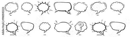 Hand Drawn Comic Speech Bubble Set Vector Doodle Sketch Collection