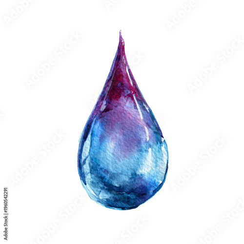Professional Purple Blue Water Drop Watercolor Isolated on White Background Usage