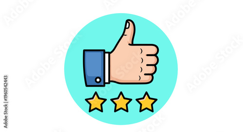 Thumbs up icon representing approval with four stars on a round blue background.