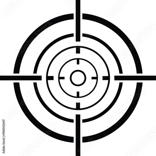 Black and white target symbol with concentric circles and crosshairs