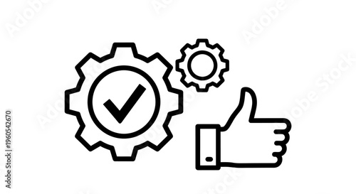 Professional teamwork and efficiency concept with gears and a thumbs up symbol.
