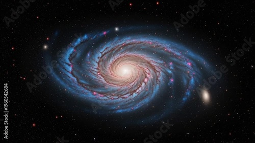 Spiral Galaxy with Vibrant Blue and Red Swirls in Deep Space
