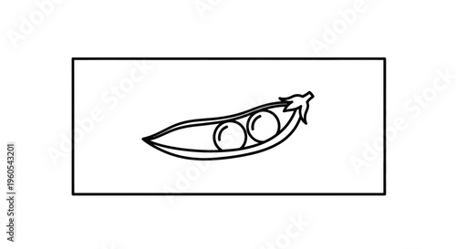 Minimalist outline drawing of a fresh green pea pod revealing its wholesome contents simple and