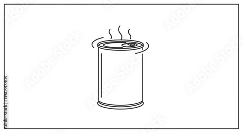 Simple line art illustration of a food tin can being heated or warmed, representing a kitchen icon