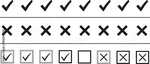 Checkmarks and cross voting or selection symbols