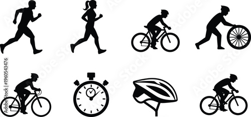 Silhouette icons of people engaging in various sports and activities