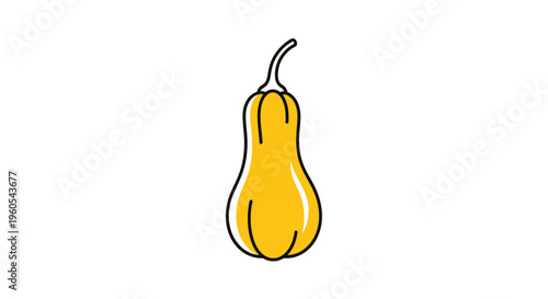 Minimalist vector illustration of a vibrant yellow butternut squash on a clean background