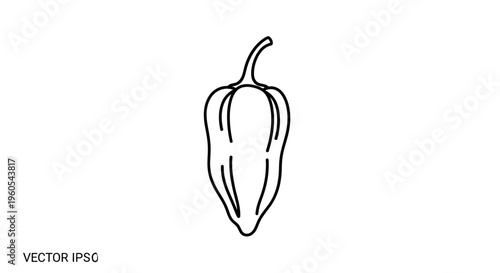 Simple black outline drawing of a hot chili pepper with a stem on white background ready for