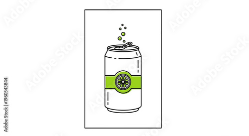 Refreshing citrus beverage in a modern opened aluminum can with effervescent bubbles vector artwork