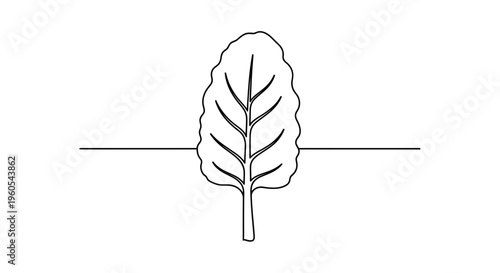 Minimalist line art illustration of a small leafy plant standing on a simple ground line perfect