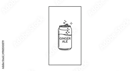 Minimalist Line Art Illustration of an Opened Sparkling Ginger Ale Can with Bubbles Ready for