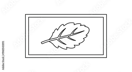 Elegant minimalist line art depicting a fresh organic leaf with veins encapsulated within a clean