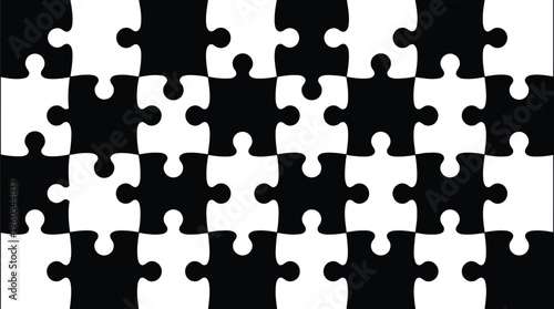 A black and white vector graphic illustration of a jigsaw puzzle pattern