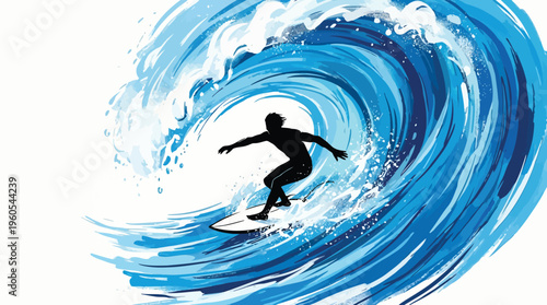 Dynamic surfer riding a powerful ocean wave