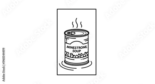 Simple monochrome illustration showcasing a hot minestrone soup can providing warmth and comfort