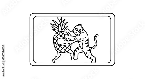 Dynamic black and white line art depicting a muscular pineapple engaged in a boxing match with a