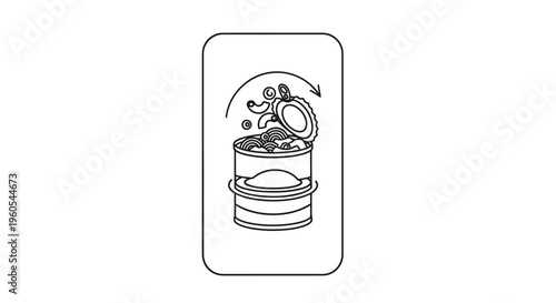 Graphic depiction of an innovative convenience food can being opened with pull tab mechanism